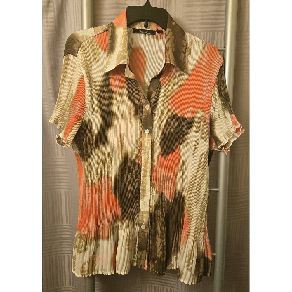 Essentials by Milano Women's XL Abstract Multicolor Pleated Cap Sleeve Blouse